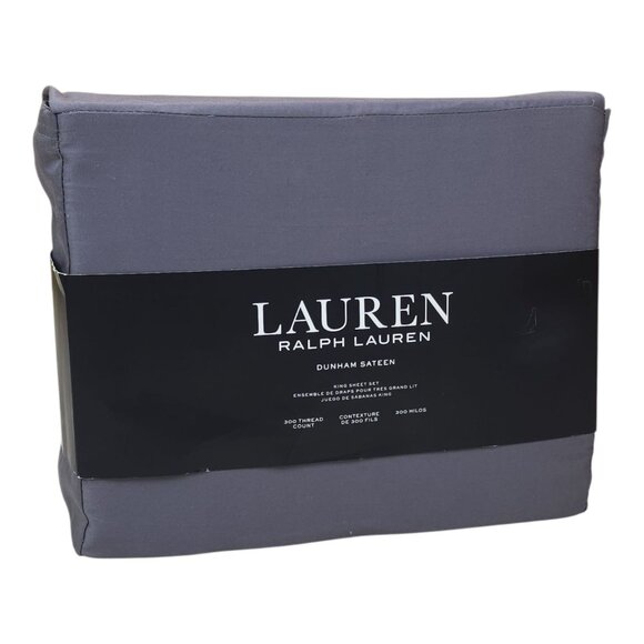 Lauren Ralph Lauren King Size Dunham Sateen Sheet Set Cotton Charcoal Gray - Picture 1 of 6